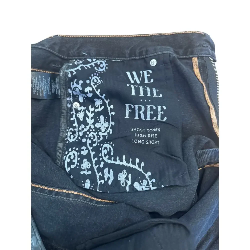 We The Free Ghost Town High Rise Long Shorts Black Raw Hem Size 33 NWT